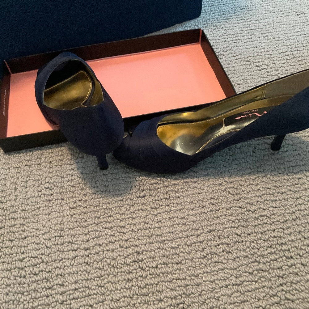 Navy blue silk dress shoes